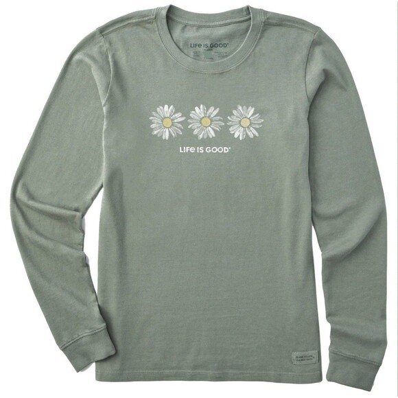 Life Is Good Tops - Life is Good. Women's Three Daisies Long Sleeve Crusher Tee Moss Green Large EUC